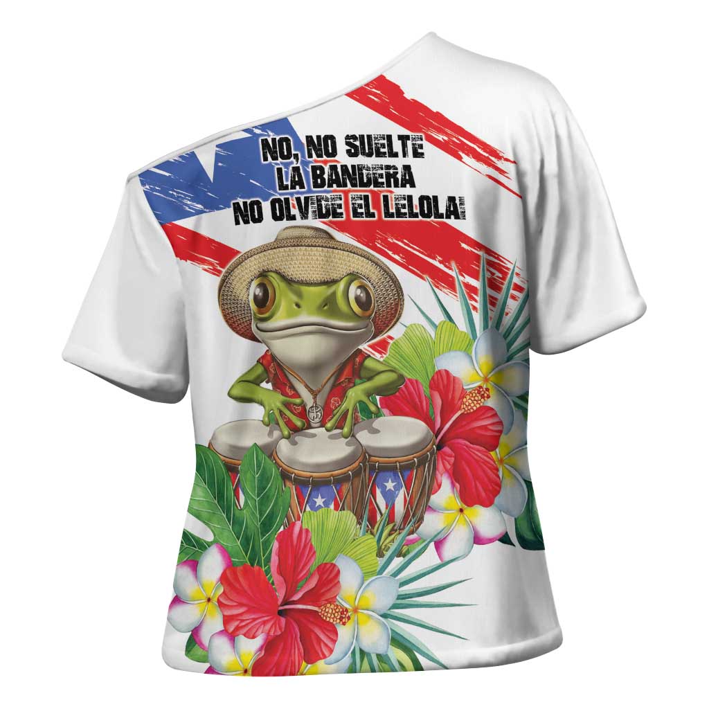 Coqui Frog Puerto Rico Cross Shoulder Shirt No No Suelte La Bandera