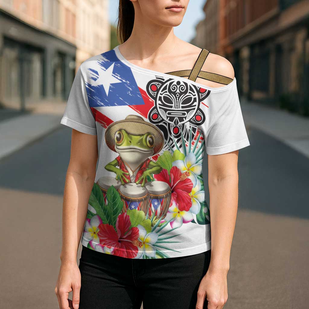 Coqui Frog Puerto Rico Cross Shoulder Shirt No No Suelte La Bandera