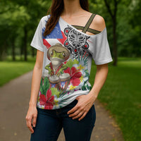 Coqui Frog Puerto Rico Cross Shoulder Shirt No No Suelte La Bandera
