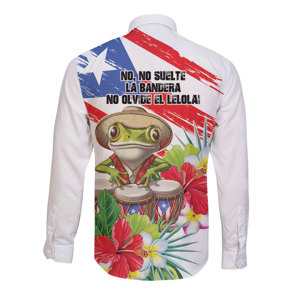 Coqui Frog Puerto Rico Long Sleeve Button Shirt No No Suelte La Bandera