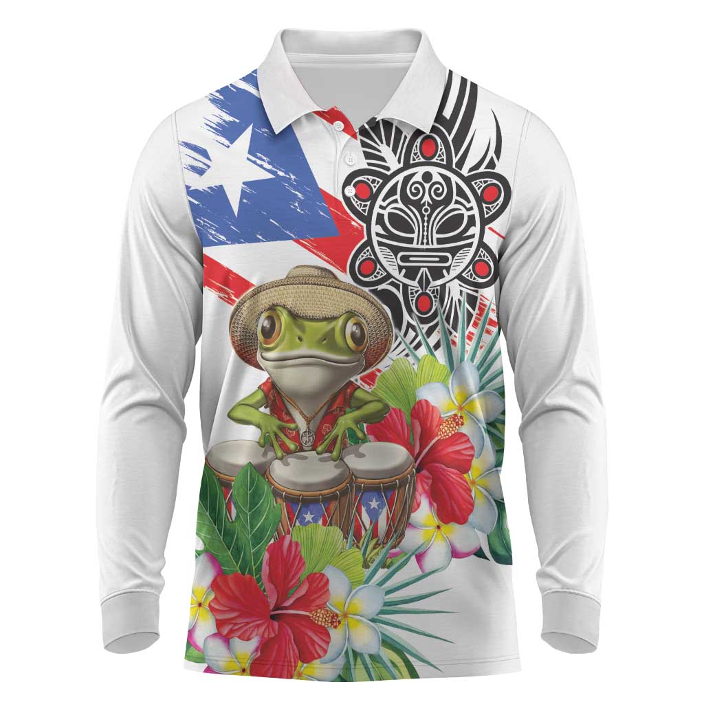 Coqui Frog Puerto Rico Long Sleeve Polo Shirt No No Suelte La Bandera