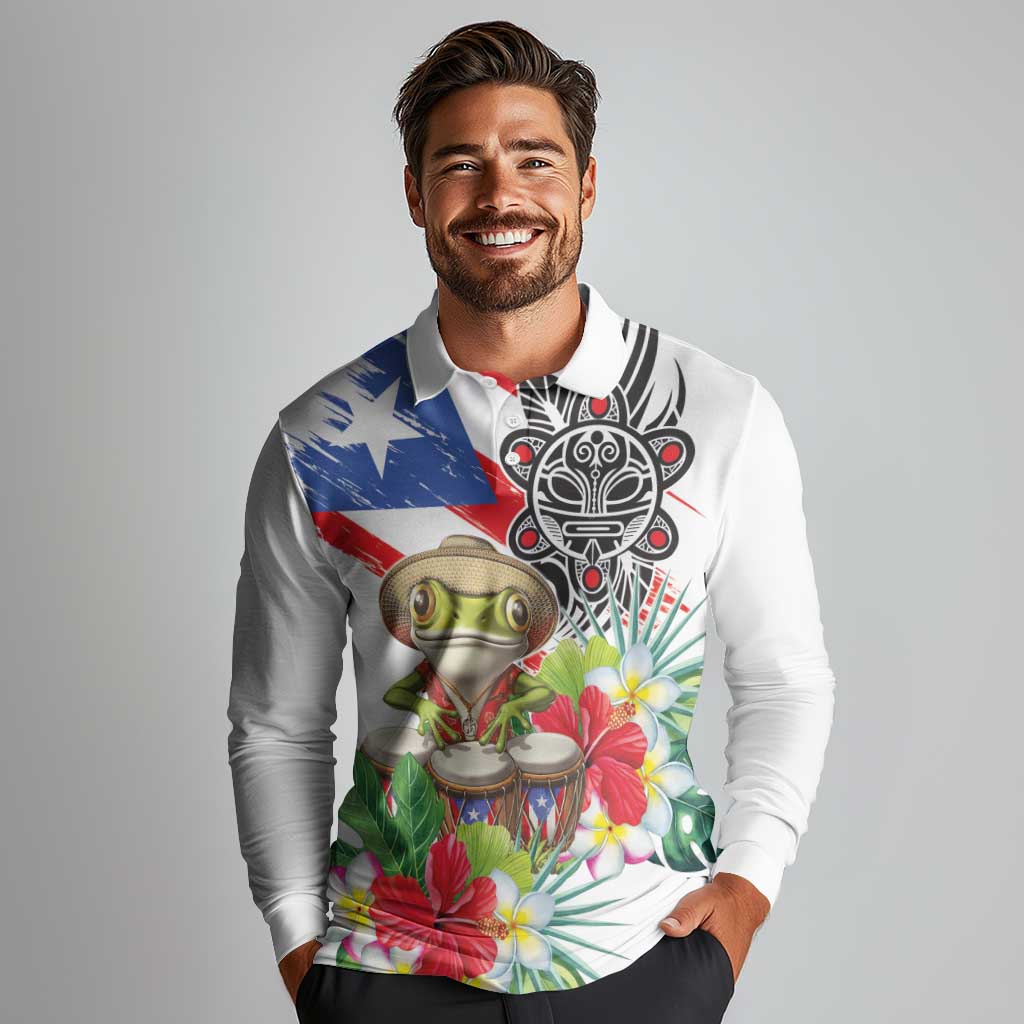 Coqui Frog Puerto Rico Long Sleeve Polo Shirt No No Suelte La Bandera