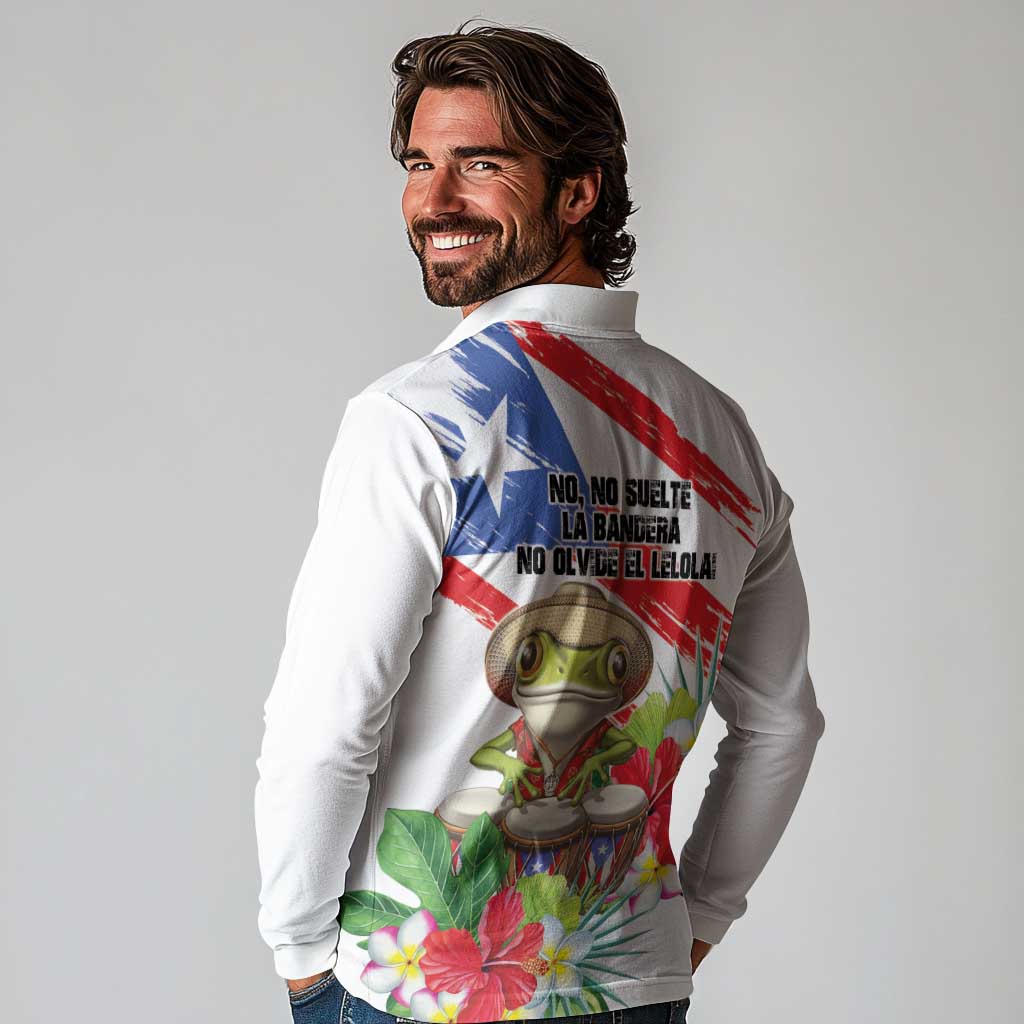 Coqui Frog Puerto Rico Long Sleeve Polo Shirt No No Suelte La Bandera