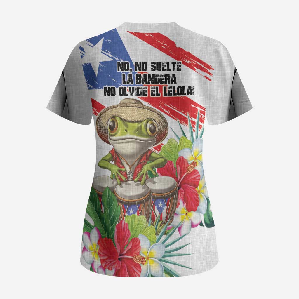 Coqui Frog Puerto Rico Scrub Top No No Suelte La Bandera