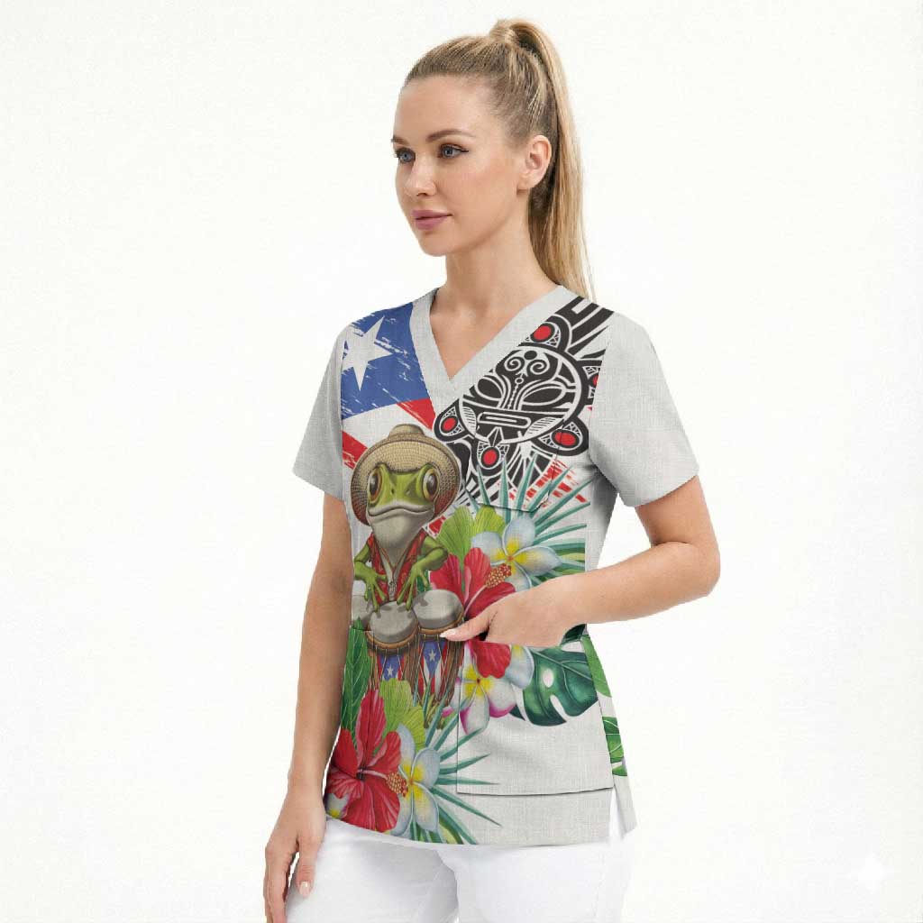 Coqui Frog Puerto Rico Scrub Top No No Suelte La Bandera