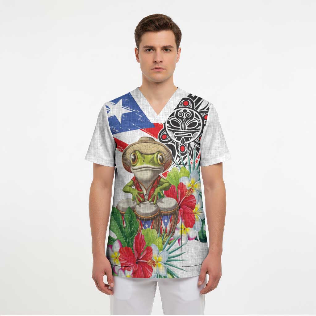 Coqui Frog Puerto Rico Scrub Top No No Suelte La Bandera