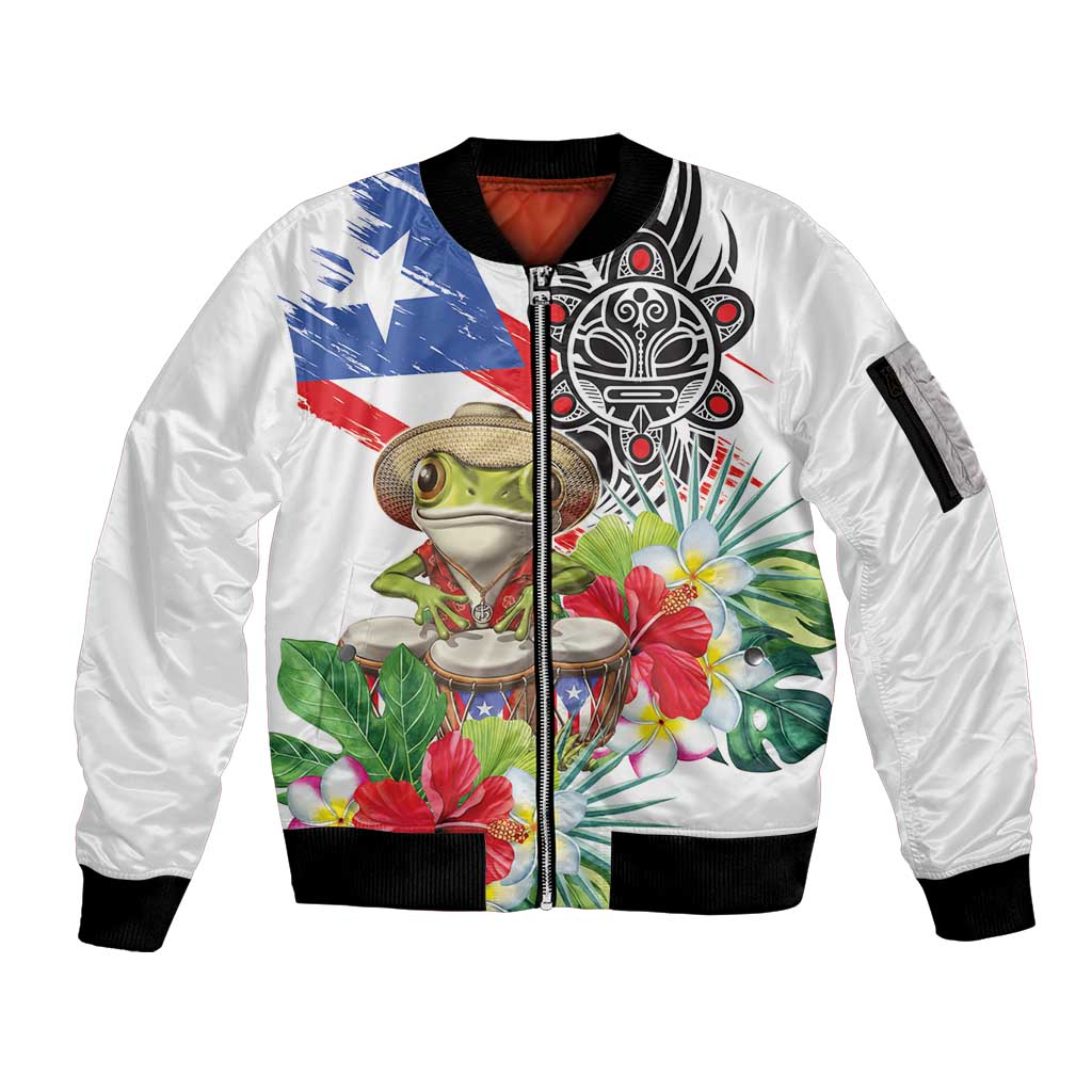 Coqui Frog Puerto Rico Sleeve Zip Bomber Jacket No No Suelte La Bandera