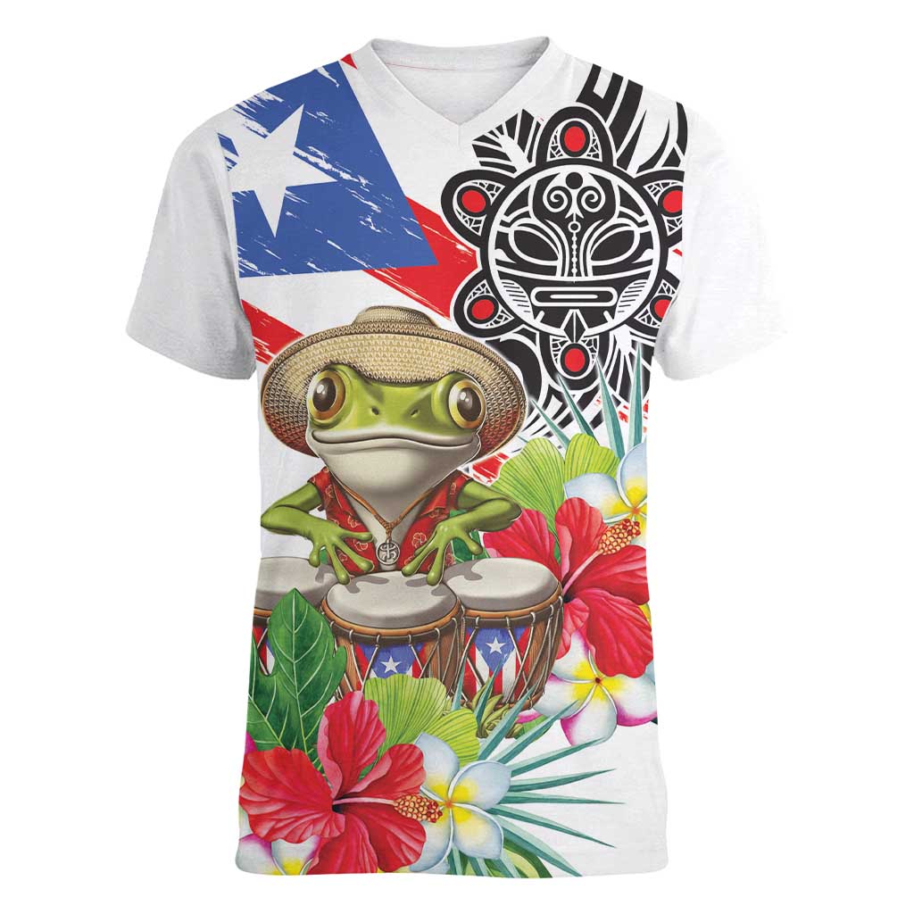 Coqui Frog Puerto Rico Women V-Neck T-Shirt No No Suelte La Bandera