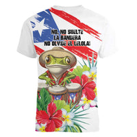 Coqui Frog Puerto Rico Women V-Neck T-Shirt No No Suelte La Bandera
