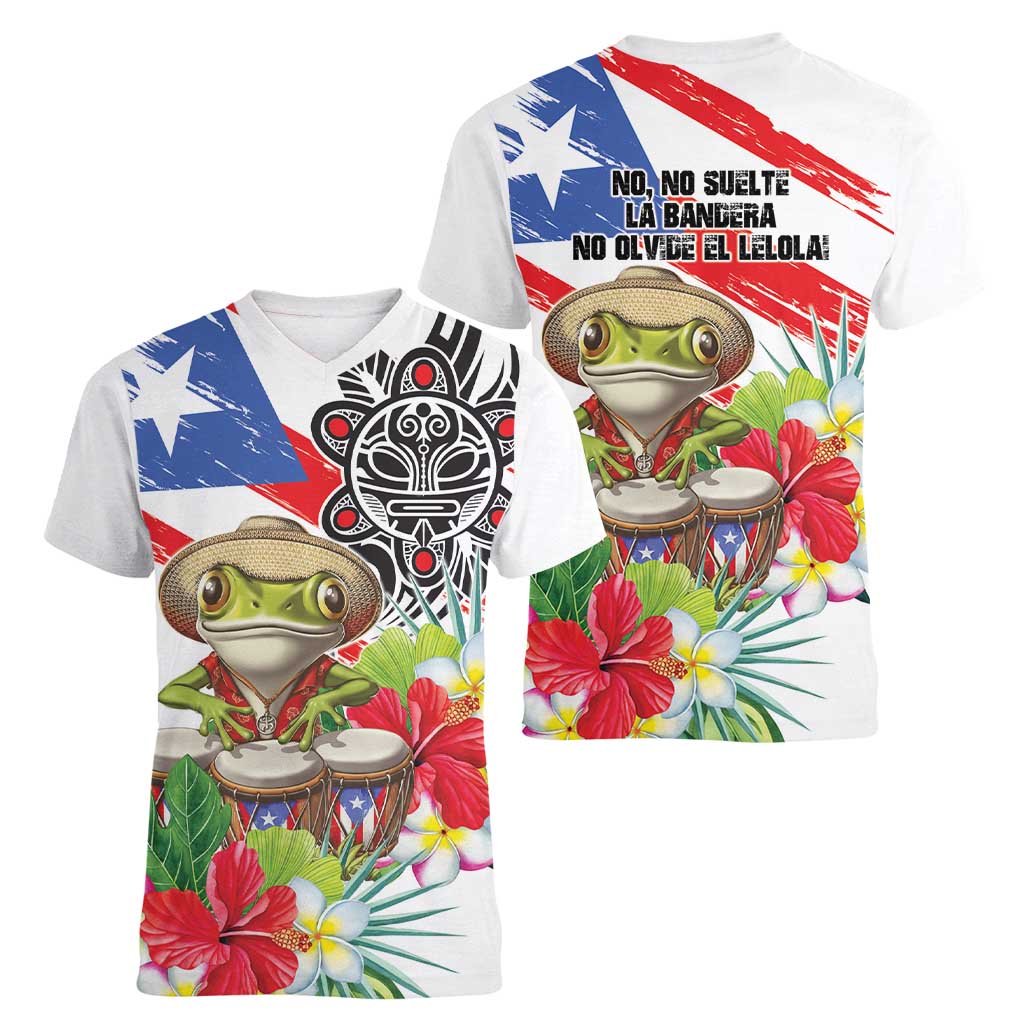 Coqui Frog Puerto Rico Women V-Neck T-Shirt No No Suelte La Bandera
