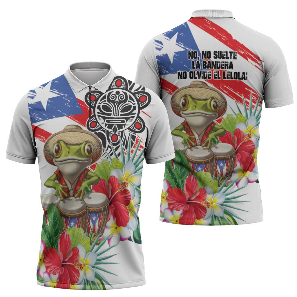 Coqui Frog Puerto Rico Zipper Polo Shirt No No Suelte La Bandera
