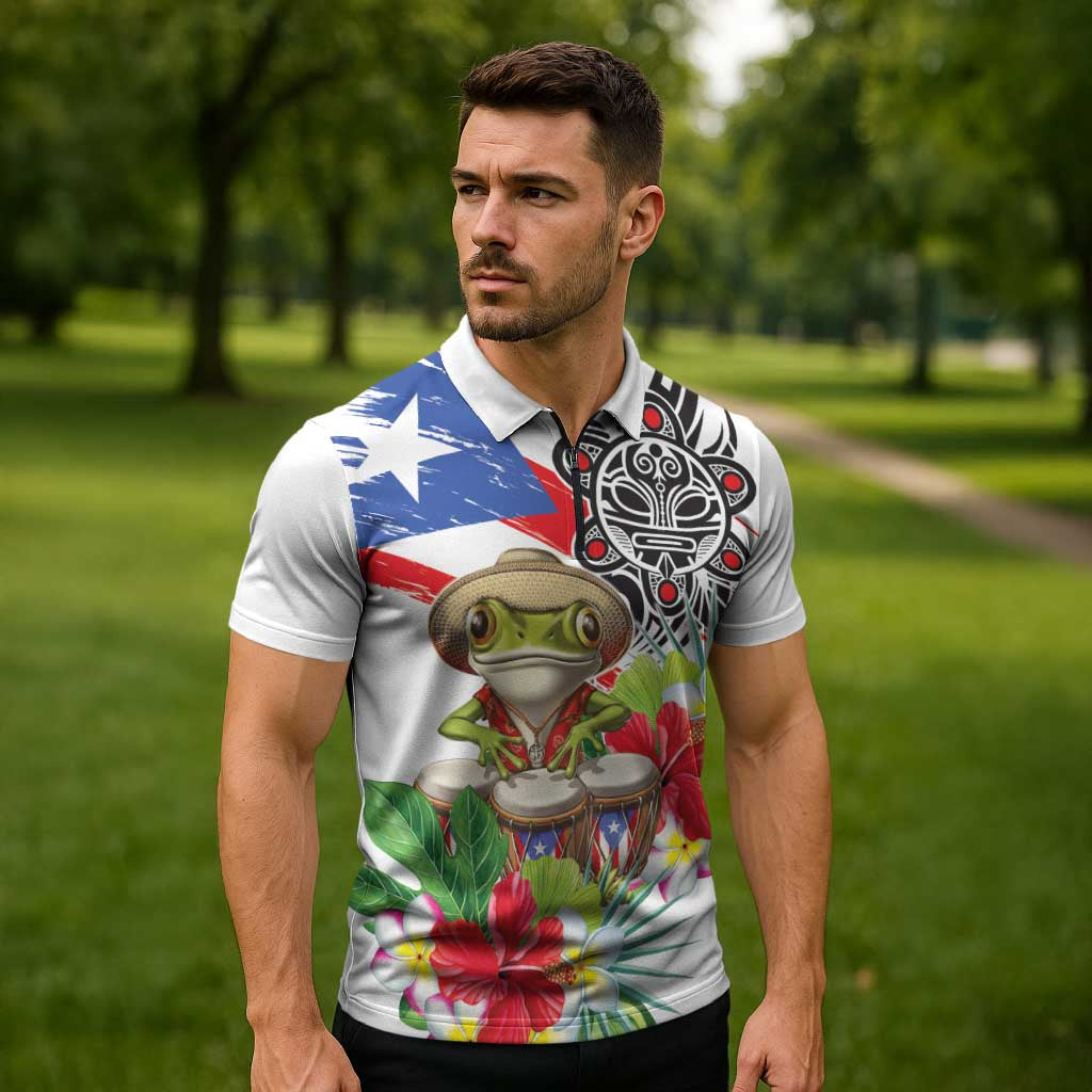 Coqui Frog Puerto Rico Zipper Polo Shirt No No Suelte La Bandera