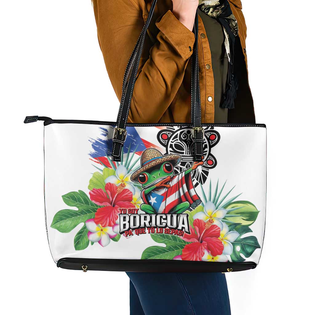 Puerto Rican Yo Soy Boricua Leather Tote Bag