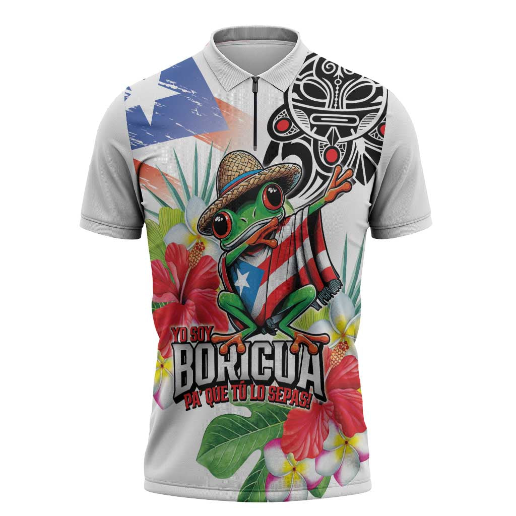 Puerto Rican Yo Soy Boricua Zipper Polo Shirt