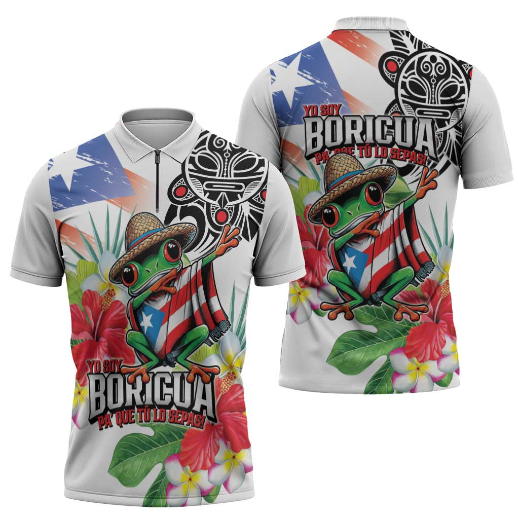 Puerto Rican Yo Soy Boricua Zipper Polo Shirt
