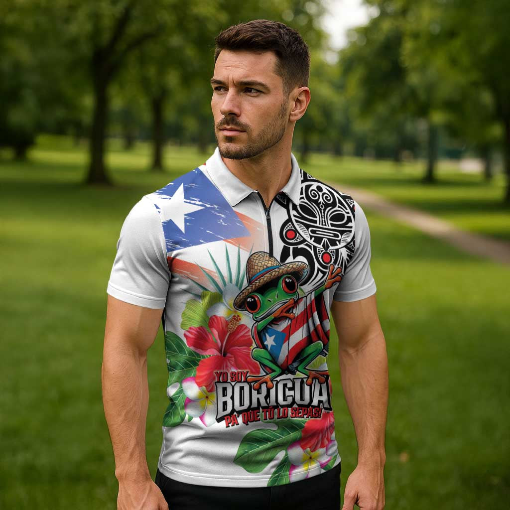 Puerto Rican Yo Soy Boricua Zipper Polo Shirt