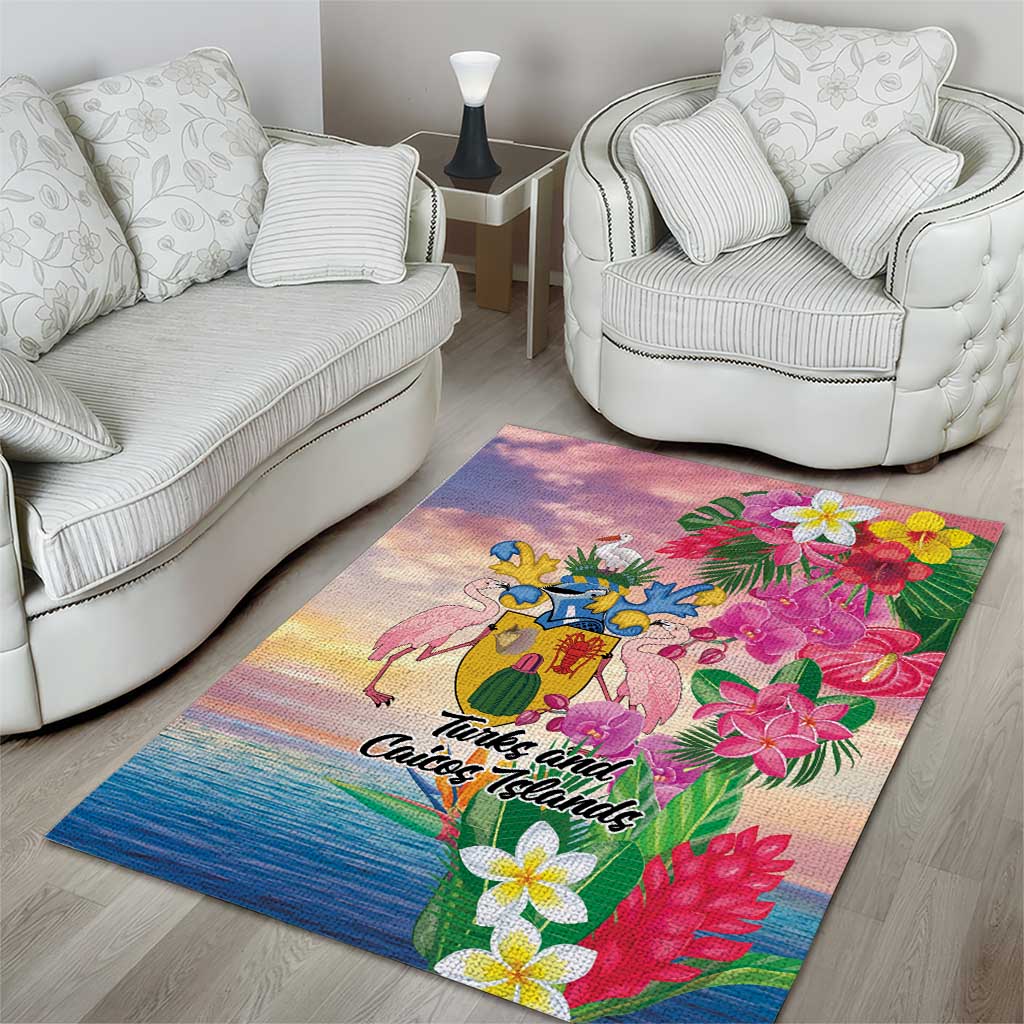Turks And Caicos Islands Area Rug Flamingos Tropical Beauty Beach