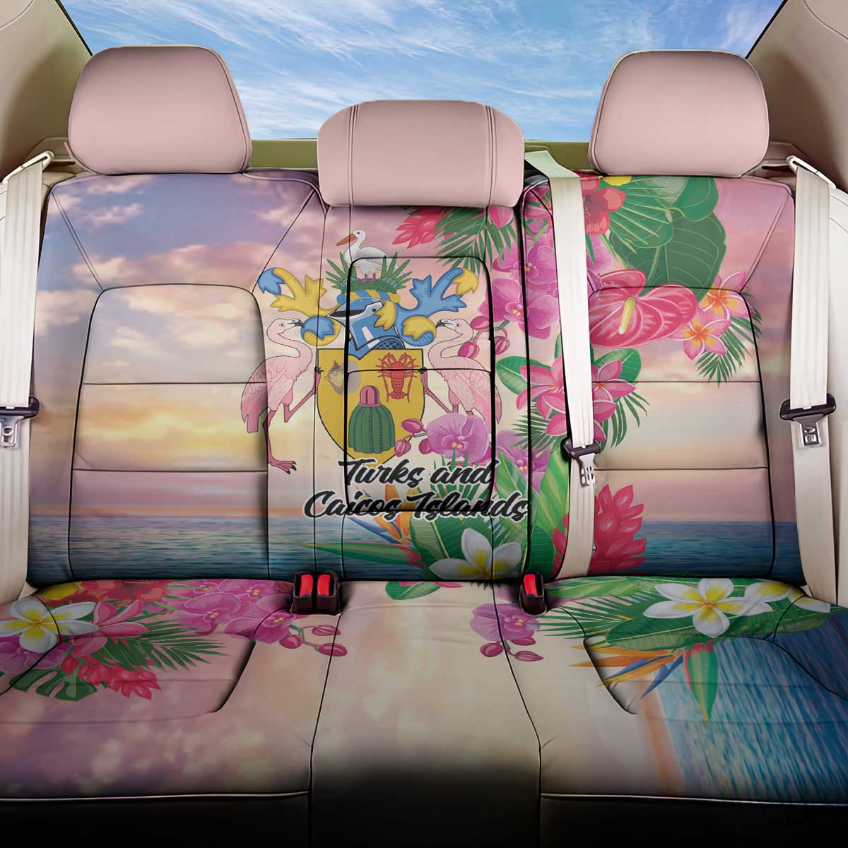 Turks And Caicos Islands Back Car Seat Cover Flamingos Tropical Beauty Beach