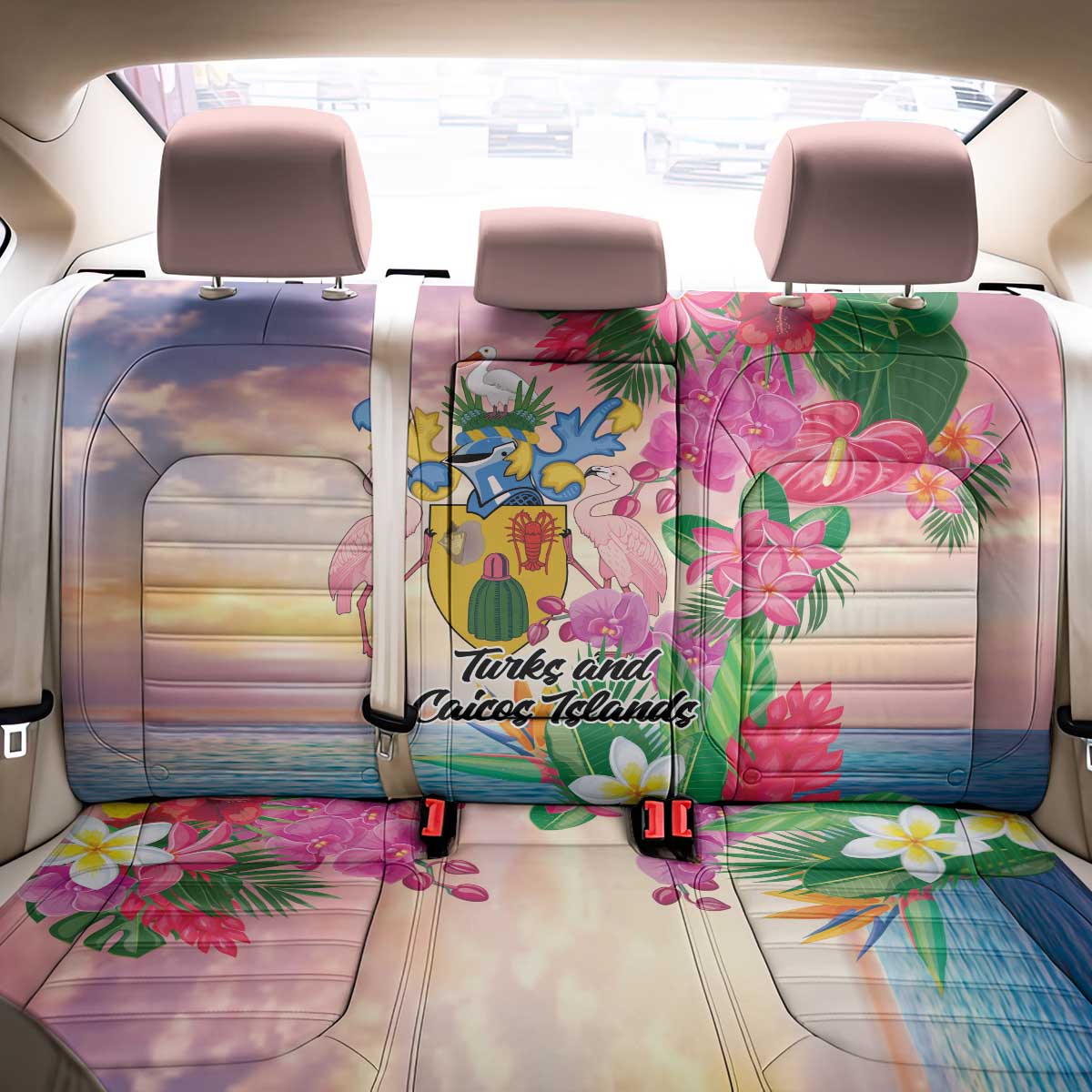 Turks And Caicos Islands Back Car Seat Cover Flamingos Tropical Beauty Beach