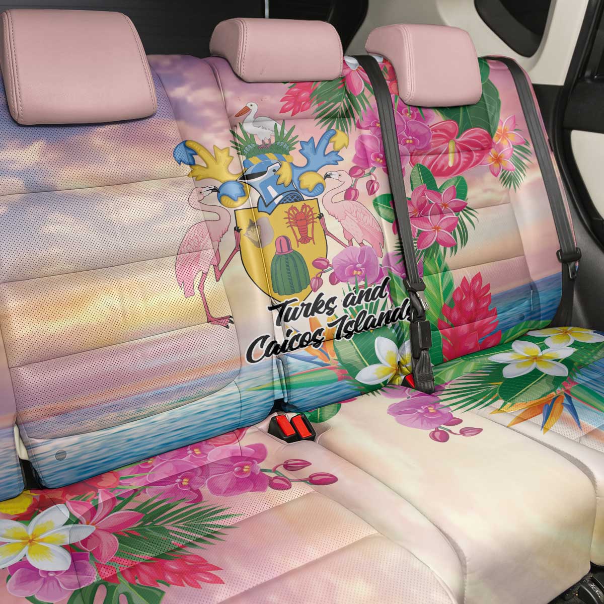 Turks And Caicos Islands Back Car Seat Cover Flamingos Tropical Beauty Beach