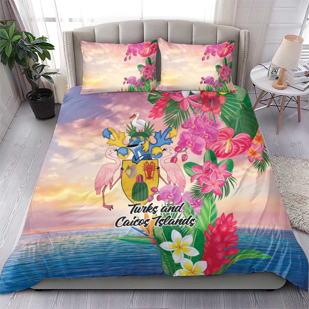 Turks And Caicos Islands Bedding Set Flamingos Tropical Beauty Beach