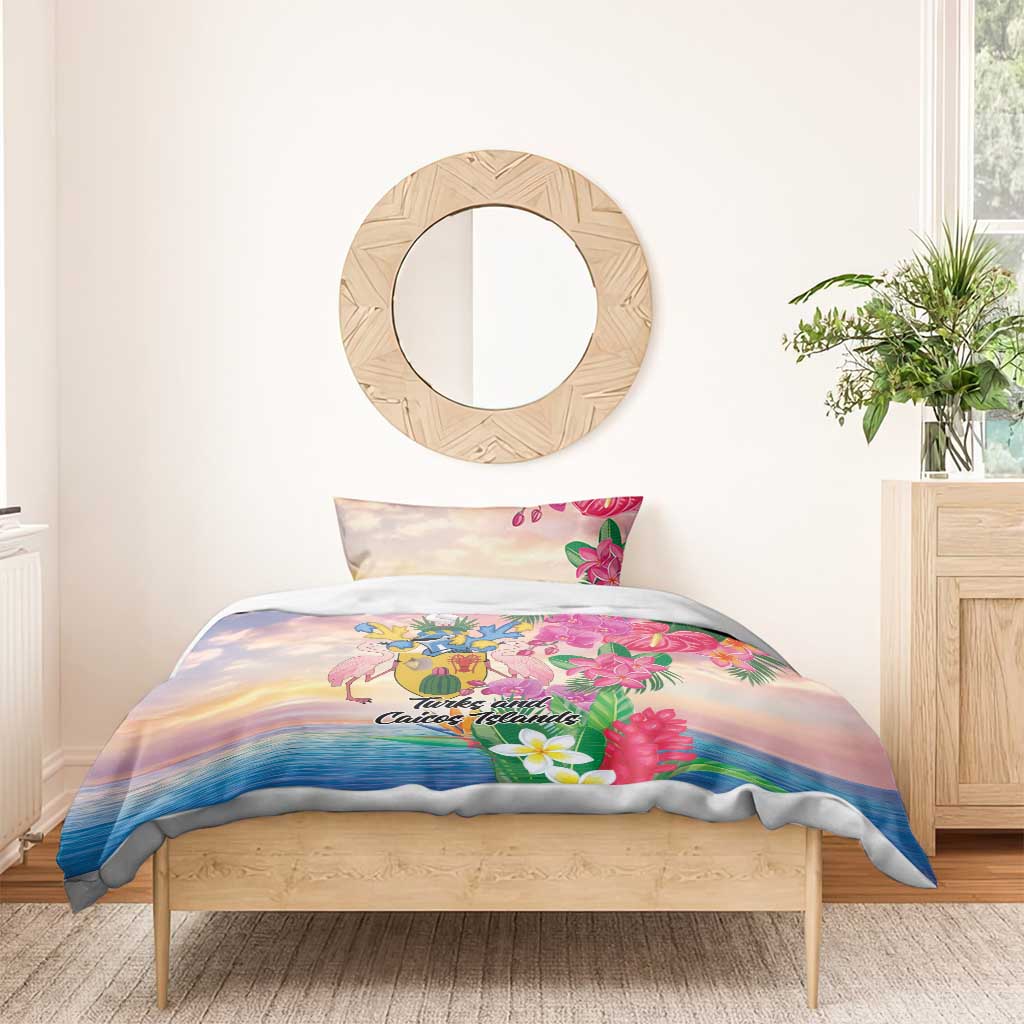 Turks And Caicos Islands Bedding Set Flamingos Tropical Beauty Beach