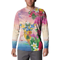 Turks And Caicos Islands Button Sweatshirt Flamingos Tropical Beauty Beach