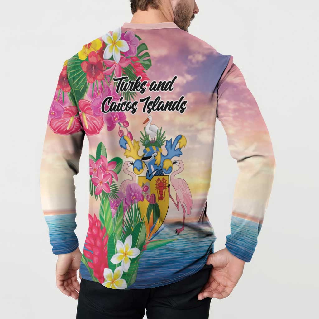 Turks And Caicos Islands Button Sweatshirt Flamingos Tropical Beauty Beach