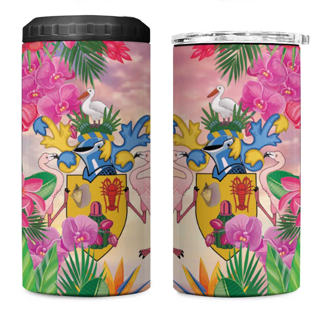 Turks And Caicos Islands 4 in 1 Can Cooler Tumbler Flamingos Tropical Beauty Beach
