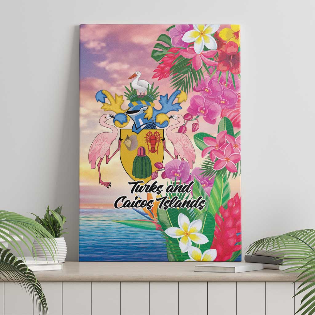 Turks And Caicos Islands Canvas Wall Art Flamingos Tropical Beauty Beach
