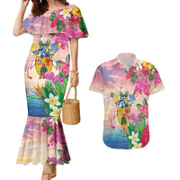Turks And Caicos Islands Couples Matching Mermaid Dress and Hawaiian Shirt Flamingos Tropical Beauty Beach
