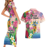 Turks And Caicos Islands Couples Matching Short Sleeve Bodycon Dress and Hawaiian Shirt Flamingos Tropical Beauty Beach