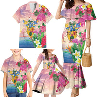 Turks And Caicos Islands Family Matching Mermaid Dress and Hawaiian Shirt Flamingos Tropical Beauty Beach