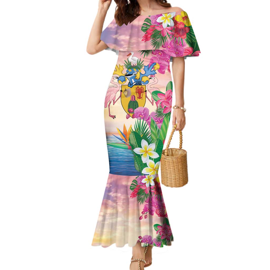 Turks And Caicos Islands Family Matching Mermaid Dress and Hawaiian Shirt Flamingos Tropical Beauty Beach