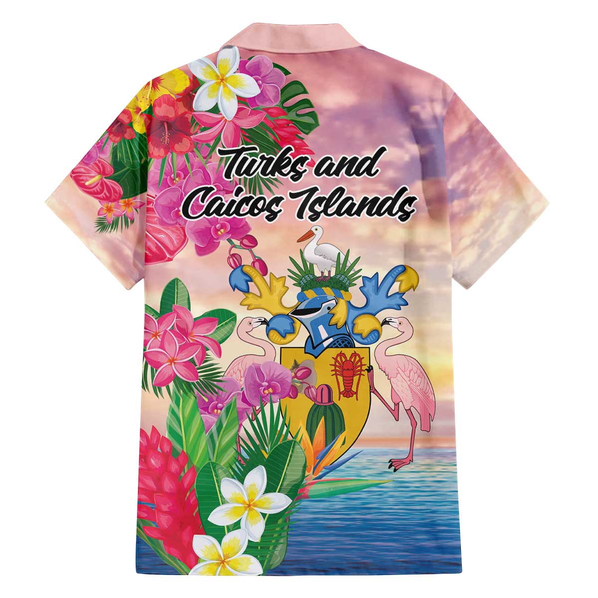 Turks And Caicos Islands Family Matching Off The Shoulder Long Sleeve Dress and Hawaiian Shirt Flamingos Tropical Beauty Beach