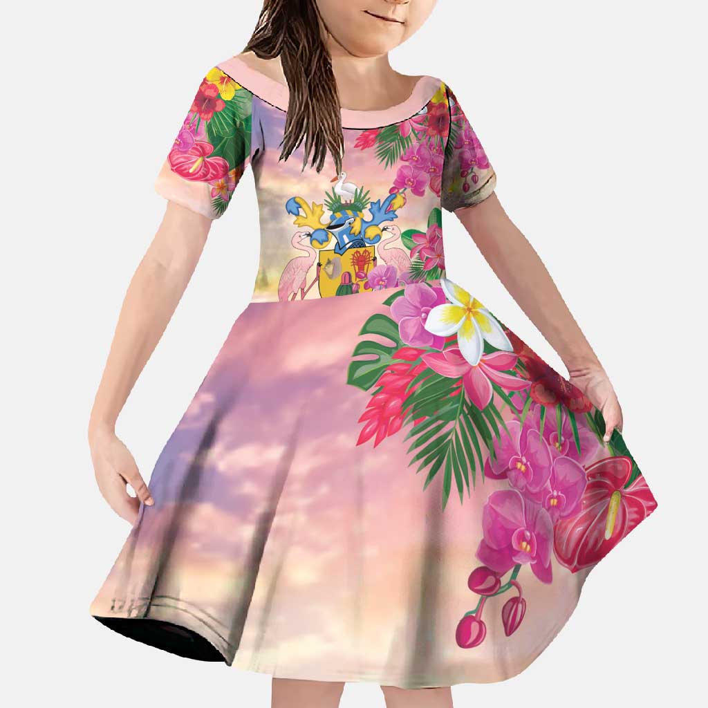 Turks And Caicos Islands Family Matching Off Shoulder Maxi Dress and Hawaiian Shirt Flamingos Tropical Beauty Beach