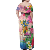 Turks And Caicos Islands Family Matching Off Shoulder Maxi Dress and Hawaiian Shirt Flamingos Tropical Beauty Beach