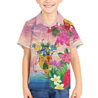 Turks And Caicos Islands Family Matching Off Shoulder Maxi Dress and Hawaiian Shirt Flamingos Tropical Beauty Beach