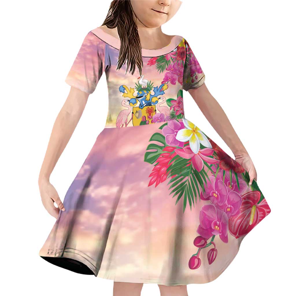 Turks And Caicos Islands Family Matching Off Shoulder Short Dress and Hawaiian Shirt Flamingos Tropical Beauty Beach