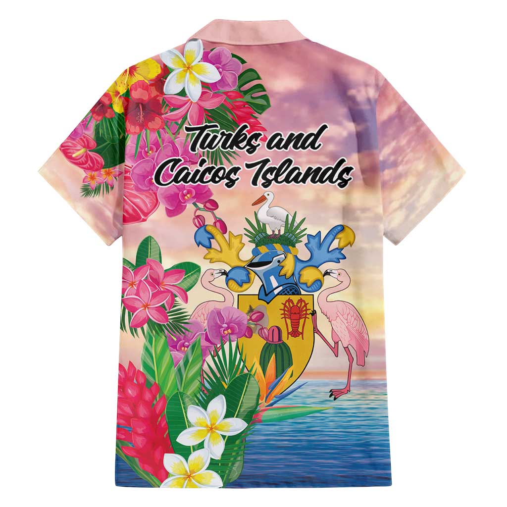 Turks And Caicos Islands Family Matching Off Shoulder Short Dress and Hawaiian Shirt Flamingos Tropical Beauty Beach