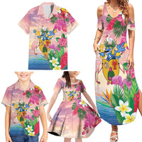Turks And Caicos Islands Family Matching Summer Maxi Dress and Hawaiian Shirt Flamingos Tropical Beauty Beach