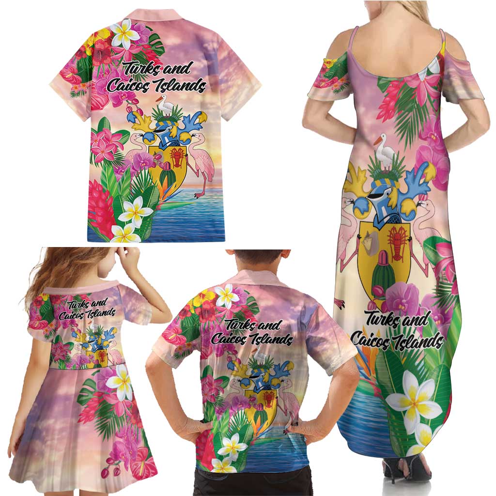 Turks And Caicos Islands Family Matching Summer Maxi Dress and Hawaiian Shirt Flamingos Tropical Beauty Beach