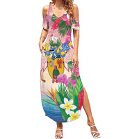 Turks And Caicos Islands Family Matching Summer Maxi Dress and Hawaiian Shirt Flamingos Tropical Beauty Beach