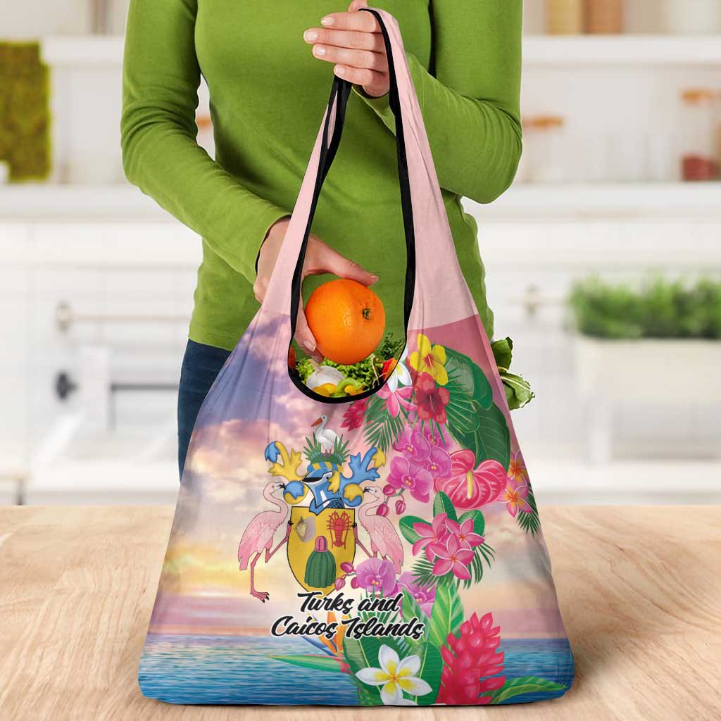 Turks And Caicos Islands Grocery Bag Flamingos Tropical Beauty Beach