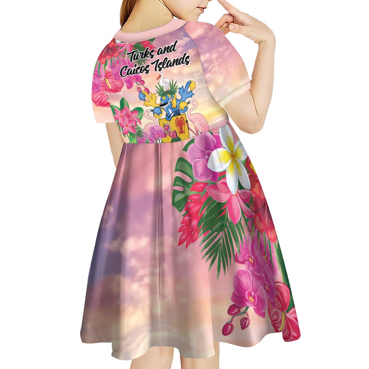 Turks And Caicos Islands Kid Short Sleeve Dress Flamingos Tropical Beauty Beach