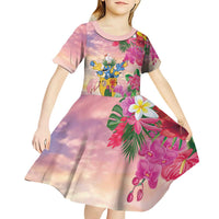 Turks And Caicos Islands Kid Short Sleeve Dress Flamingos Tropical Beauty Beach