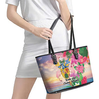 Turks And Caicos Islands Leather Tote Bag Flamingos Tropical Beauty Beach