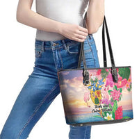 Turks And Caicos Islands Leather Tote Bag Flamingos Tropical Beauty Beach