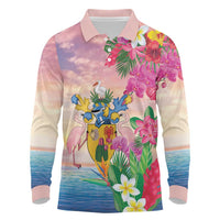 Turks And Caicos Islands Long Sleeve Polo Shirt Flamingos Tropical Beauty Beach