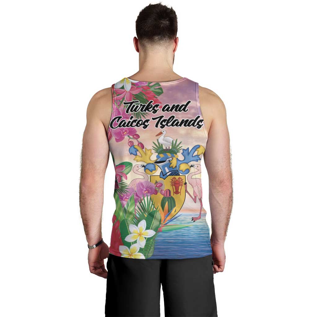 Turks And Caicos Islands Men Tank Top Flamingos Tropical Beauty Beach